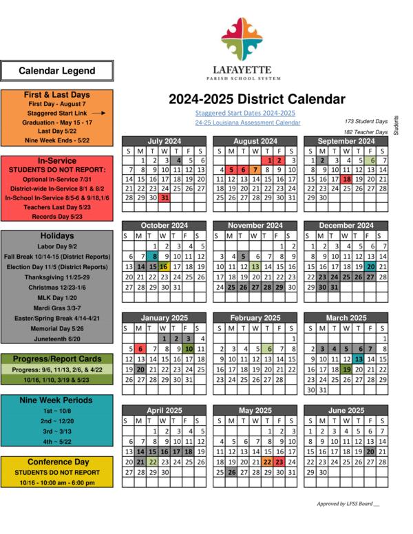 Downloadable District Calendar for 2024-2025