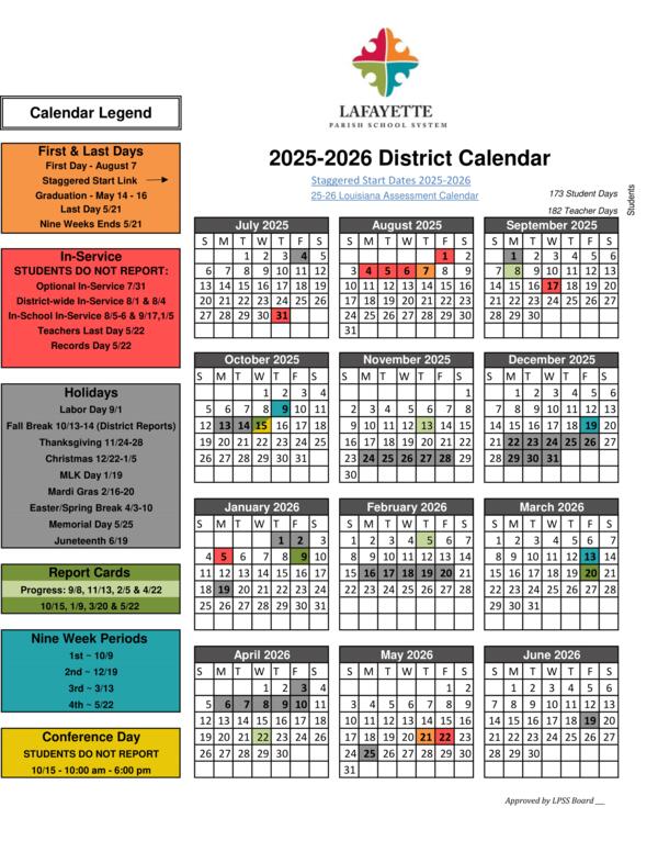 Downloadable District Calendar for 2025-2026
